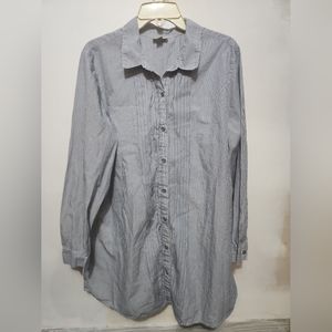 J. Jill Women's Button Front Shirt 100% Cotton Blue Pleated Front Lg Slv Size L